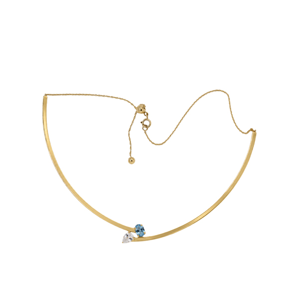 Gargantilha Choker Ouro 18k com Água-Marinha e Zircônia