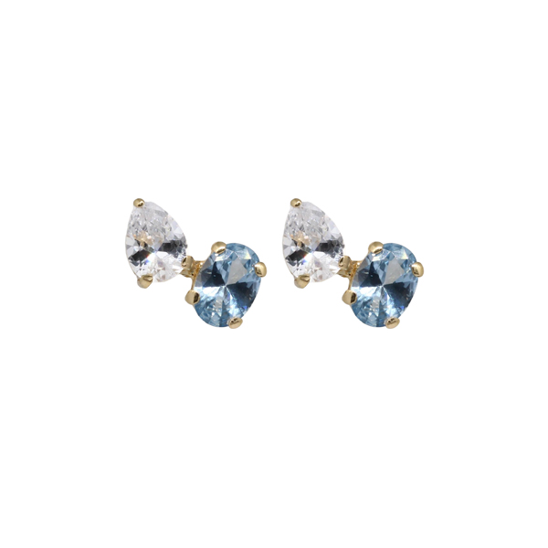 Brinco Delicado Ouro 18k com Zircônias Azul e Branca