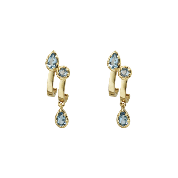 Brinco Ouro 18k com Topázio Azul e Pingente Pendente