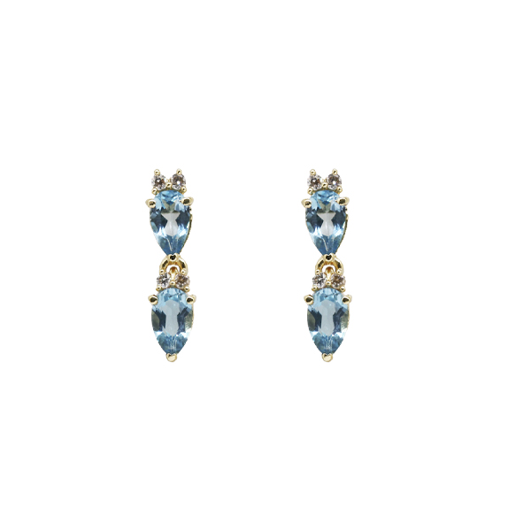 Brinco Gotas Ouro 18k com Topázio Azul