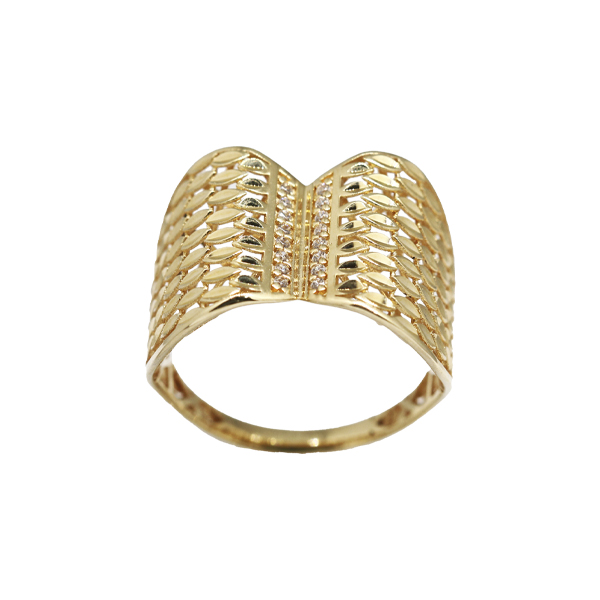 Anel Vazado Largo Ouro 18k Diamantado com Zircônias