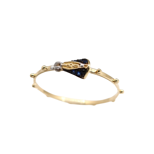 Anel Terço Nossa Senhora Aparecida Ouro 18k com Zircônia Azul