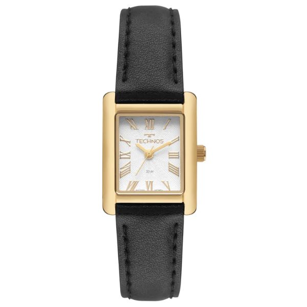 Relógio Technos Feminino Mini Dourado Couro Preto 2036NCI/0K