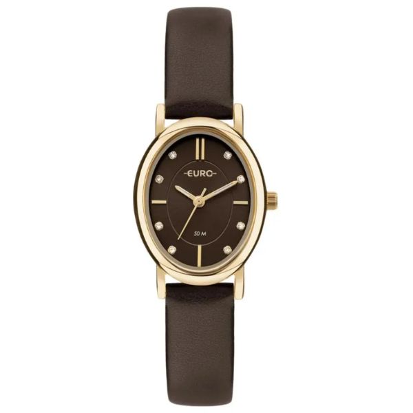 Relógio Euro Feminino Oval Dourado Couro Marrom EU2035ZFB/3M