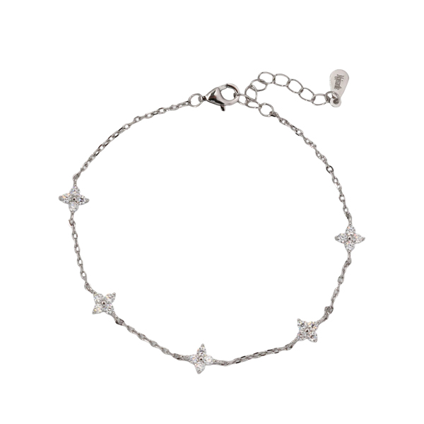 Pulseira 5 Florzinhas Prata 925 com Zircônias
