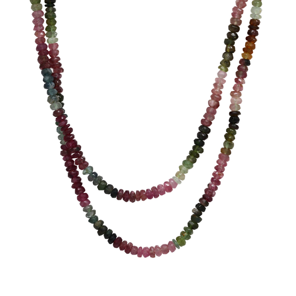 Colar Duplo Turmalina Natural Colorida Prata 925 45cm