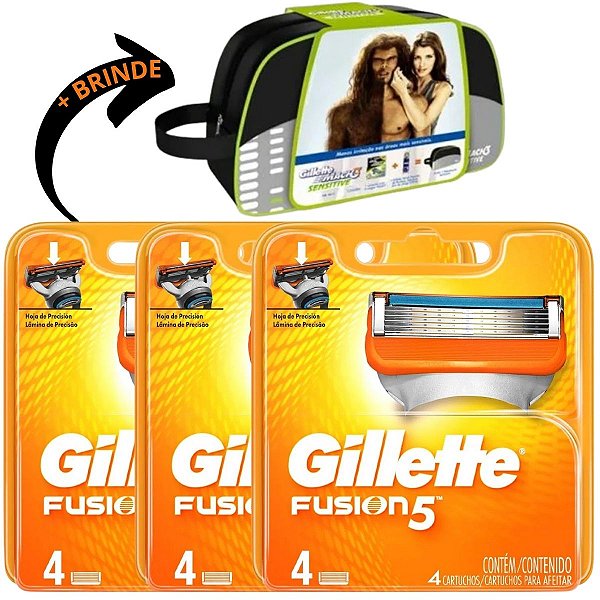 Carga Gillette Fusion 5 Para Barbear Kit C/ 12 + Necessaire