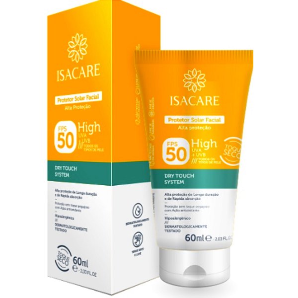 Protetor Solar Facial Isacare Toque Seco Fps 50 60ml
