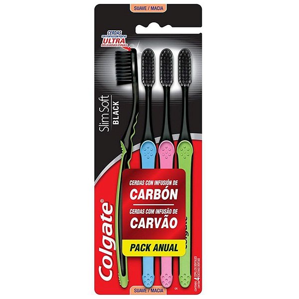 Escova Dental Colgate Slim Soft Black Carvão Macia C/ 4