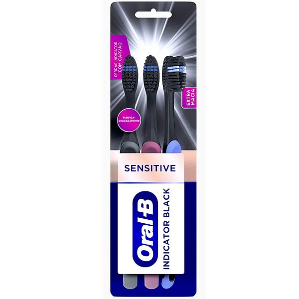 Escova Dental Oral-b Indicator Black Carvão Sensitive C/3