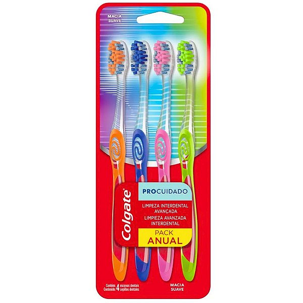 Escova Dental Colgate Twister Limpador Pro Cuidado Macia C/4