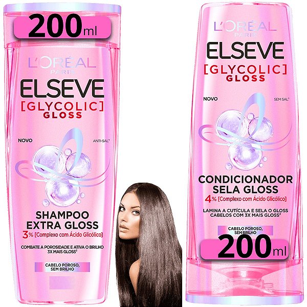 Kit Shampoo + Condicionador 200ml Elseve Glycolic Extra Gloss