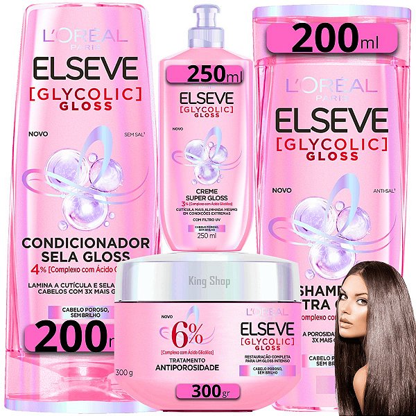 Kit Elseve Shampoo + Condicionador 200ml + Creme Tratamento e Pentear Glycolic Gloss