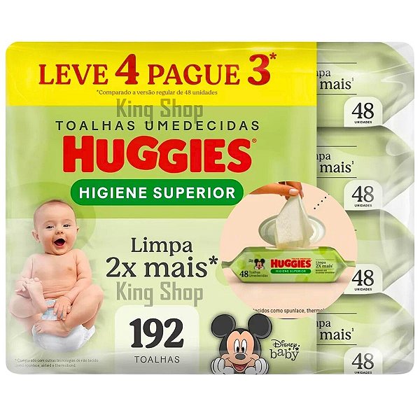 Kit Lenço Umedecido Bebês Huggies Higiene Superior 192 und