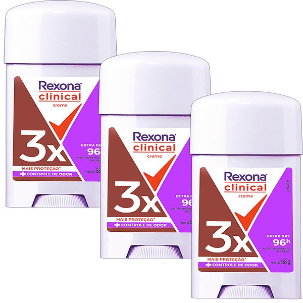 Kit Desodorante Rexona Clinical Extra Dry Creme C/ 3 58gr