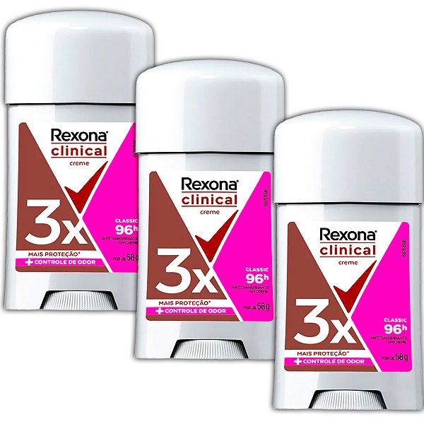 Kit Desodorante Rexona Clinical Classic Creme Odor C/ 3 58gr