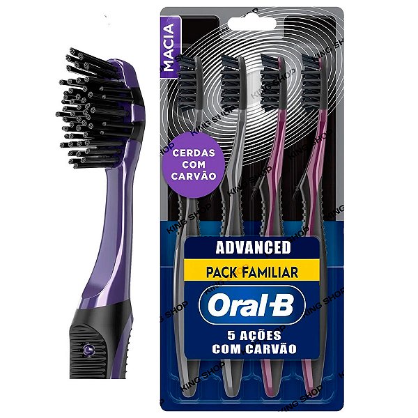 Kit Escova Dental Oral-B Advanced 5 Ações Carvão Pack C/ 4