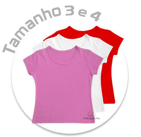Baby Look Infantil Várias Cores Nº 03 ou 04 Malha 100% Algodão