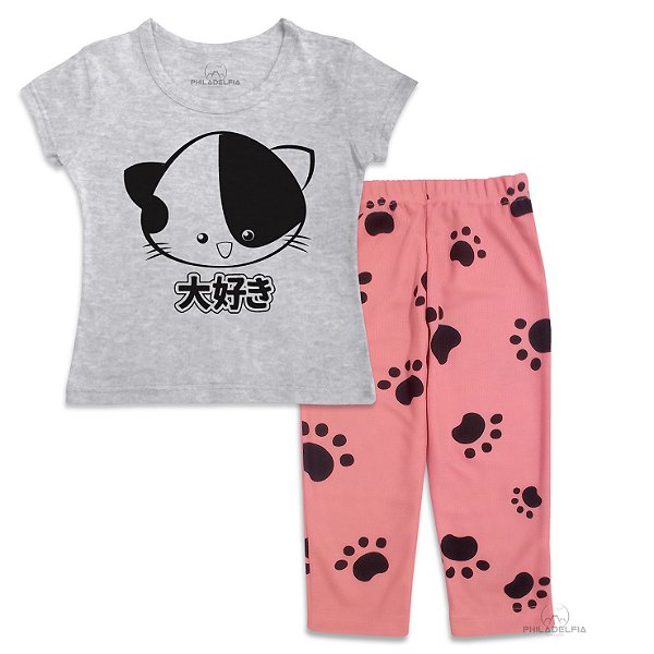 Conjunto Pijama Meninas Gatinho Nº 3/ 4/ 6/ 8
