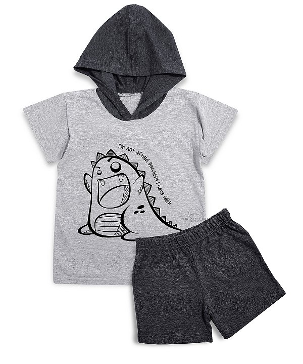 Conjunto Dinossauro com Touca Nº 06 ou 08 Malha 100% Algodão