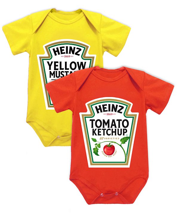 Kit Body Ketchup e Mostarda P/ M/ G Malha Algodão