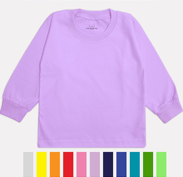 Camiseta Manga Longa Bebê Várias Cores Nº 01 ou 02 Malha 100% Algodão