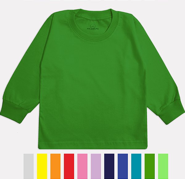 Camiseta Manga Longa Infantil Várias Cores Nº 06 ou 08 Malha 100% Algodão