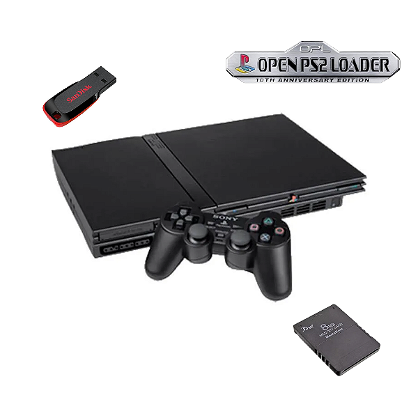 PlayStation 2 Slim Destravado com Memory Card + OPL + pendrive 64gb com 17 Jogos