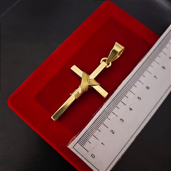 Pingente de Cruz Trançada M - Banhado a Ouro 18k