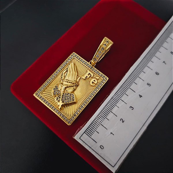 Pingente Fé com Terço Cravejado G - Banhado a Ouro 18k