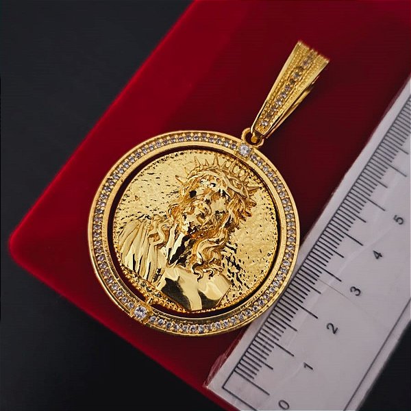 Pingente Giratório Duas Faces Cravejado - Banhado a Ouro 18k