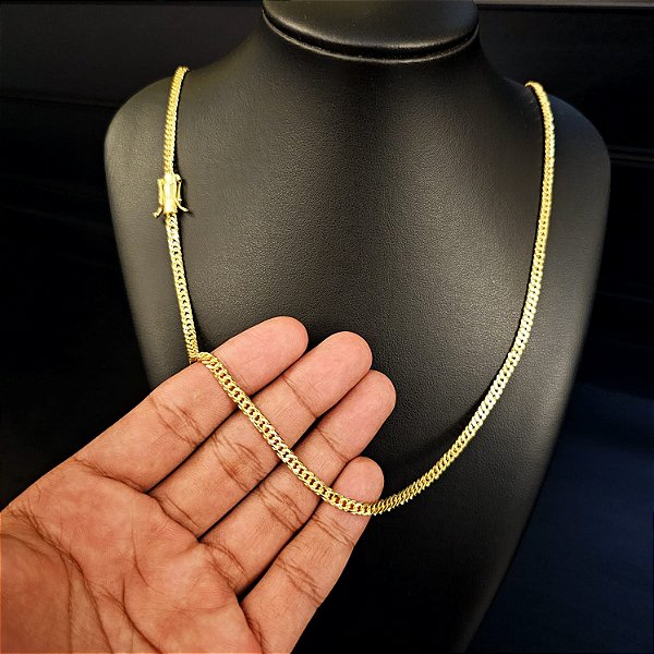 Corrente Grumet 3mm Fecho Gaveta Duplo 750 - Banhado a Ouro 18k