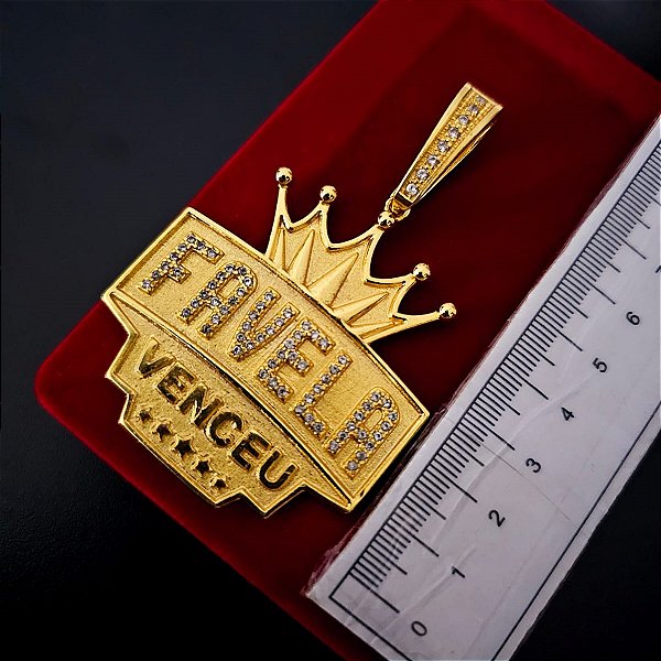 Pingente Favela Venceu G - Banhado a Ouro 18k