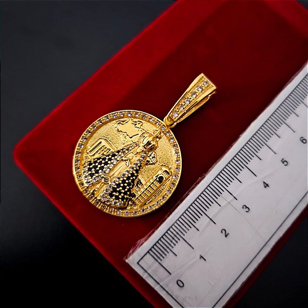Pingente Nossa Senhora Redondo Cravejado - Banhado a Ouro 18k