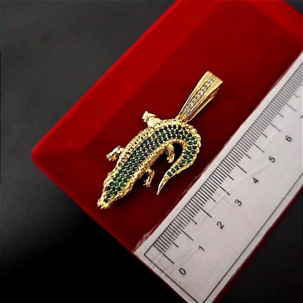 Pingente Jacaré Cravejado M - Banhado a Ouro 18k