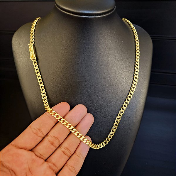 Corrente PITBULL 5mm Fecho Gaveta - Banhado a Ouro 18k