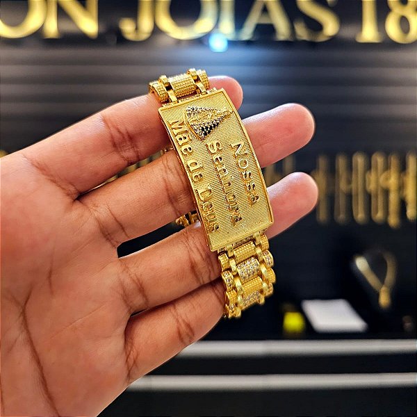 Bracelete Nossa Senhora Cravejado 20mm 22cm - Banhado a Ouro 18k
