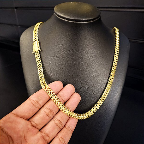Corrente Lacraia 8mm Fecho Gaveta Duplo 750 - Banhado a Ouro 18k