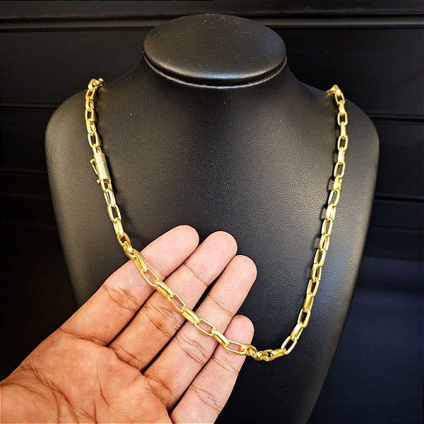 Corrente Meia Cana 6mm Fecho Bomba - Banhado a Ouro 18k