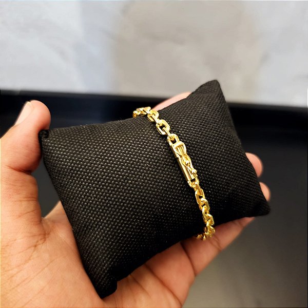 Pulseira Cadeado 5mm Fecho Bomba - Banhado a Ouro 18k