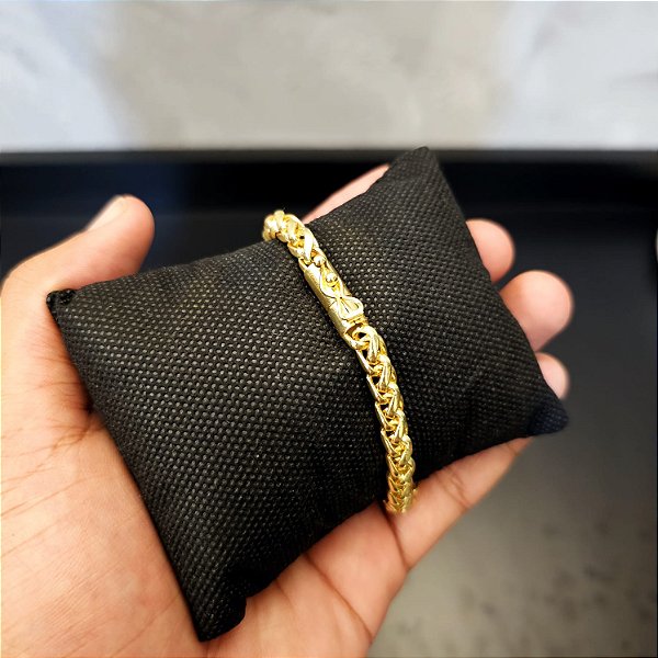 Pulseira Peruana 6mm Fecho Bomba - Banhado a Ouro 18k