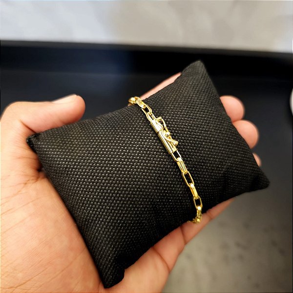 Pulseira Tijolinho Longo 4mm Fecho Bomba - Banhado a Ouro 18k