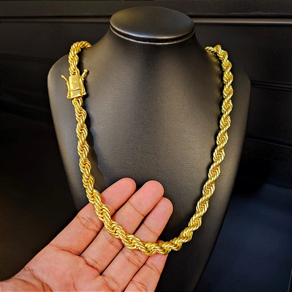 Corrente Cordão Baiano 12mm Gaveta Duplo 750 - Banhado a Ouro 18k