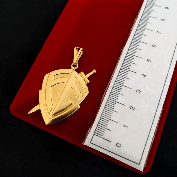 Pingente Escudo Fé - Banhado a Ouro 18k