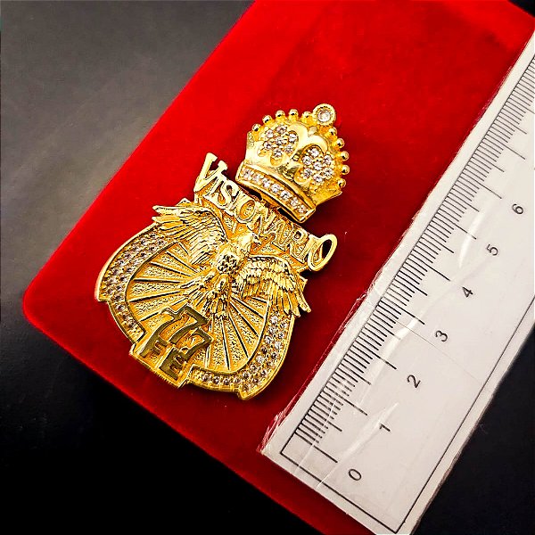 Pingente Visionário 777 Cravejado - Banhado a Ouro 18k