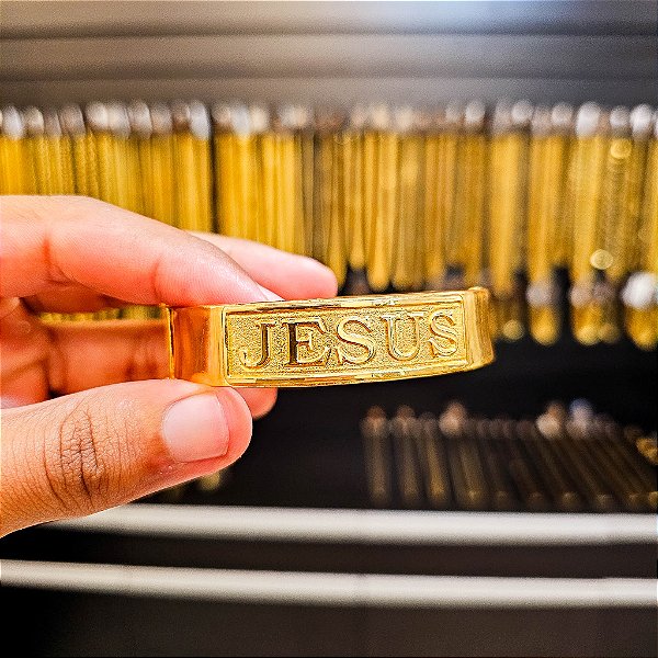 Bracelete Jesus 20mm 22cm - Banhado a Ouro 18k