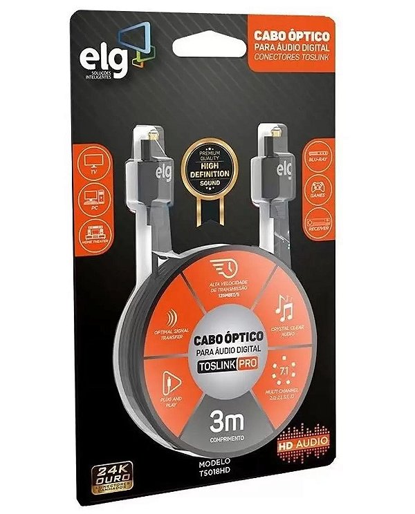 Cabo Óptico 3m Toslink  ELG T5018hd