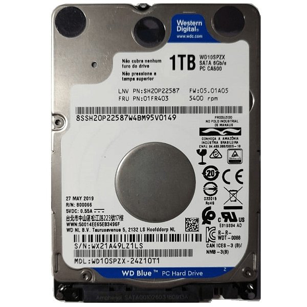HD Notebook Western Digital 1 TB Slim 7mm - WD10SPZX (Recondicionado)