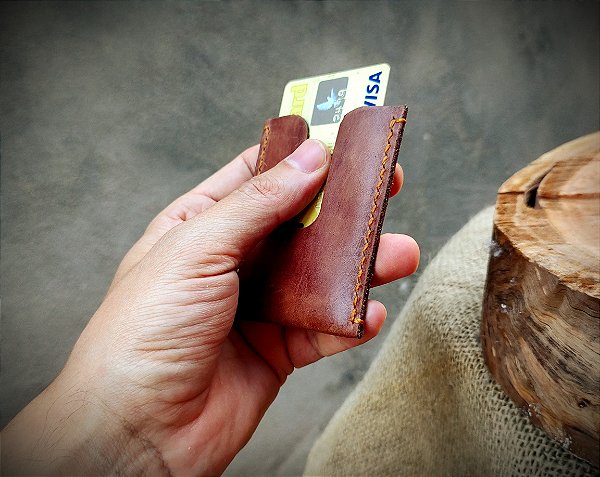 Hold Card Slim Em Couro Pinhão