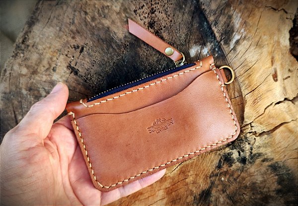 Carteira Zíper Em Couro Natural